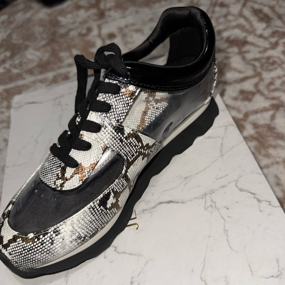 Snakeskin Patterned Black and Silver Women's Sneakers